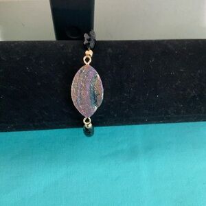 Elegant Multicolor Druzy and Black Beaded Bracelet